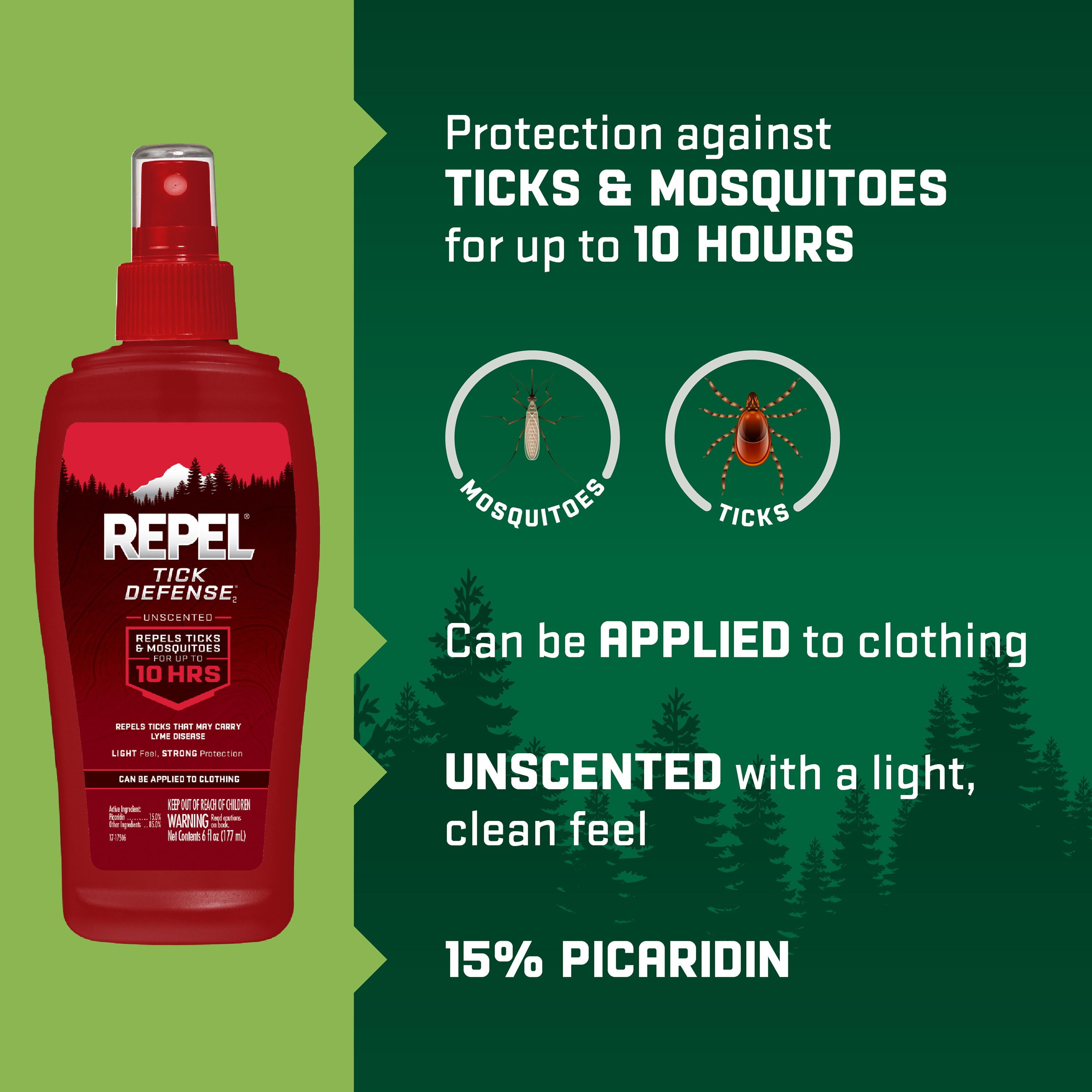 Repel Tick Defense Spray Pump 6 Ounces, Repels Ticks and Mosquitoes for up to 10 Hours