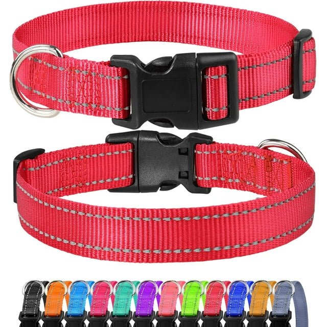 GHSDFBB Collier Réfléchissant pour Chien, Colliers en Nylon Robustes pour Petits Chiens Filles et Garçons, Collier pour Chien Ajustable avec Boucle à Dégagement Rapide, Rouge