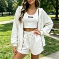 thumbnail image 4 of Women's 3 Piece Tracksuit Set Zip up Hoodie Vest and Shorts Athletic Workout Outfit Casual Sports Sweatsuit for Women White, 4 of 5