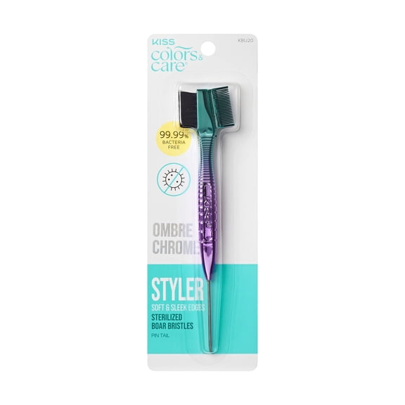 Kiss Colors & Care Ombre Chrome 3-in-1 Boar Bristle Edge Brush, Comb, & Pin Tail