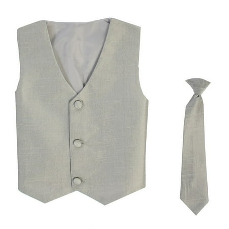 - Little Boys Silver Poly Silk Vest Necktie Special Occasion Set 2T-7