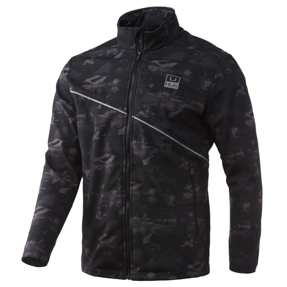 HUK Men's Standard Crosslake Windblock Jacket, Water Resistant & Wind Proof, Print-Black, Large