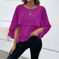 thumbnail image 2 of ZHENHONG T Shirts for Women,Fashion Solid Boat Neck Half Sleeve Chiffon Shirt Loose Elegant Batwing Sleeve Blouse,Purple Women Blouses, 2 of 9