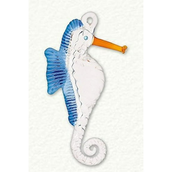 Blue and Clear Seahorse Egyptian Glass Christmas Ornament Sea Life Made in Egypt
