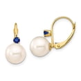 thumbnail image 2 of 14K Yellow Gold 8-8.5mm White Round Freshwater Cultured Pearl Sapphire Leverback Ball Earrings, 2 of 3