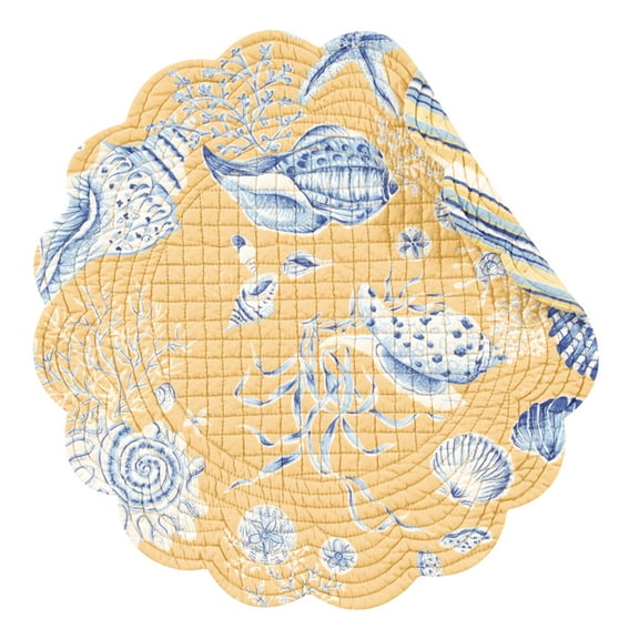 Taupe Shells Cotton Quilted Round Reversible Placemats Set of 6, 17"