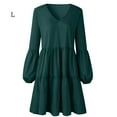 thumbnail image 1 of Robe Femme Couleur Unie V Ample Mini Col Vêtements Manches Longues Aguichant Mini Robe, Vert, G, 1 of 7