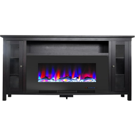 Cambridge Somerset 70-In. Black Coffee Electric Fireplace Mantel with Multi-Color LED Flames, Driftwood Log Display, and Remote Control