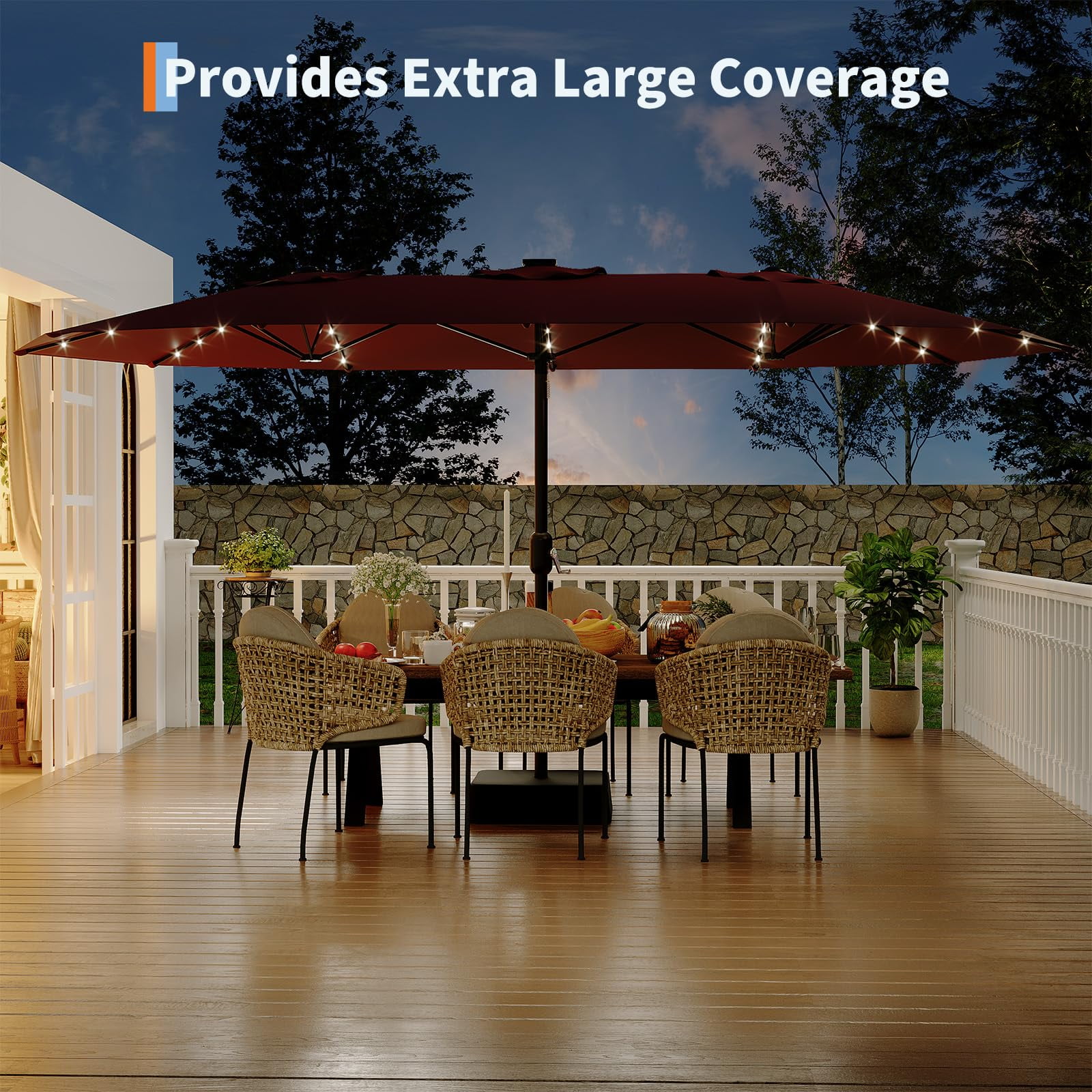 15FT Rectangular Patio Umbrella with Base Included - Large Patio Umbrella with Crank Handle, UV Protection for Outdoor Market, Backyard, Pool