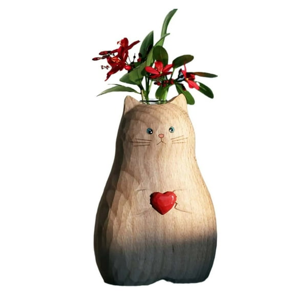 Cat Vase Cute Flower Vase With Heart Resin Wood Vase Succulent Pot Indoor Pot Cat Statue Mom Unique Whole Garden Outdoor Party Living Room Ornament A Ornament Christmas Ornament Set Shatterproof Wolf