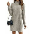 thumbnail image 3 of Women Long Sleeve Oversize Turtle-Neck Sweater Dress Cable Knit Short Dresses Vacation Winter Clothes Gray S, 3 of 9