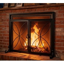 Ornate Metal Fireplace Screen With Double Doors, Standard Black Finish ...