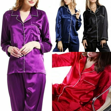 Womens Silk Satin Pajamas Pyjamas Ladies PJS Loungewear Sleepwear Sets ...