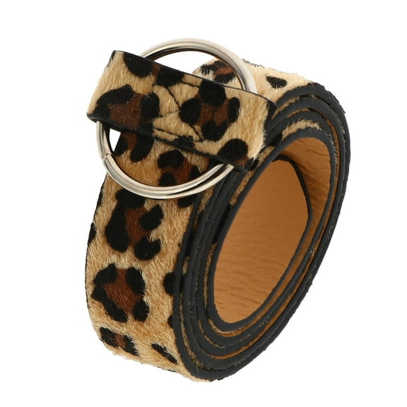 Raindrops Leopard Print Round Buckle Belt for Women Made of Imitation Leather One Size Fits All