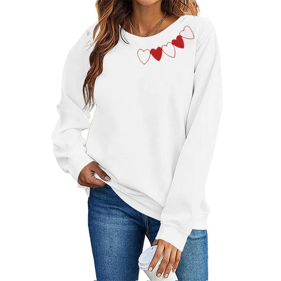 BLVB Valentines Day Sweatshirt for Women Love Heart Long Sleeve Shirts Casual Crewneck Loose Valentine Pullover Tops Gifts for Ladies