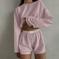 thumbnail image 2 of TEVEQ Women Pajama Sets Two-Piece Nightwear Sleepwear Pj Lounge Sets Women's Solid Color and Loose Pullover Lock Long Sleeved Top Shorts Pajamas Pajamas Suit Pink Xxl, 2 of 6