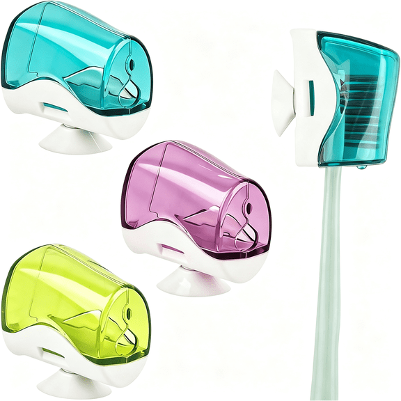ACDANC , 3Pcs Toothbrush Head Covers with Suction Cup Anti Dust Wall Mirror Toothbrushes Holder Protective Case for Bathroom Home Travel Outdoor&Camping