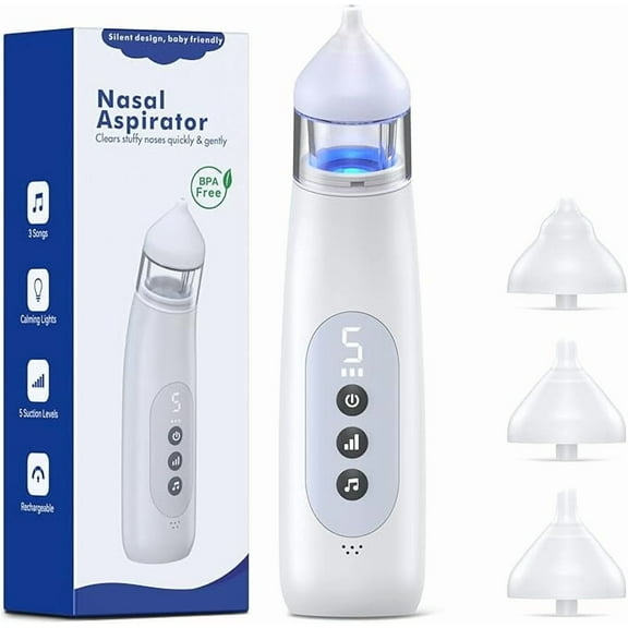 Nasal Aspirator for Baby, 5 Suction Levels Nose Sucker, Music and Light Silicone Nose Suction Device Battery Powered, Best Baby Girls Boy Adult Pets Essentials