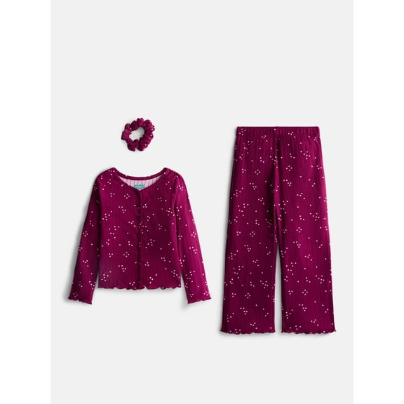 Wonder Nation Girls' Top, Pants and Hair Scrunchie Pajama Set, 3-Piece, Sizes 4-18