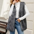 thumbnail image 4 of Penkiiy Women's Fashion Autumn and Winter Warm Short Faux Fur Vests Faux Fur Coat Dark Gray, 4 of 8