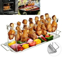 Emlimny Chicken Leg Wing Rack 14 Slots Stainless Steel Metal Roaster Stand with Drip Tray for Smoker Grill or Oven, Dishwasher Safe, Non-Stick, Great for BBQ, Picnic
