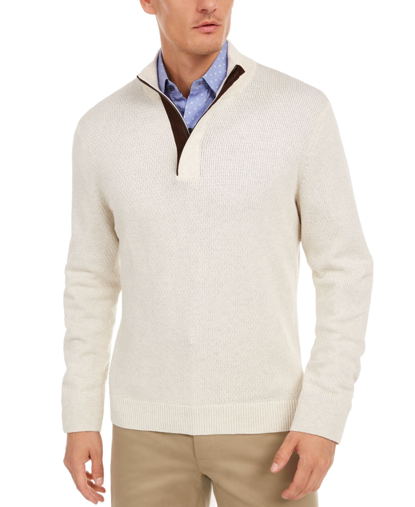 Tasso Elba Men's Supima Cotton Textured 1/4 Zip Sweater Beige Size Medium -  Walmart.com