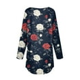 thumbnail image 4 of WTOBBY Casual Women's Flower Print Long Sleeve T-shirt Top with Loose Round Neck Pullover Style Lightweight and Stretch Fabric Perfect for Comfortable Daily Outfit,Dark Blue L, 4 of 5