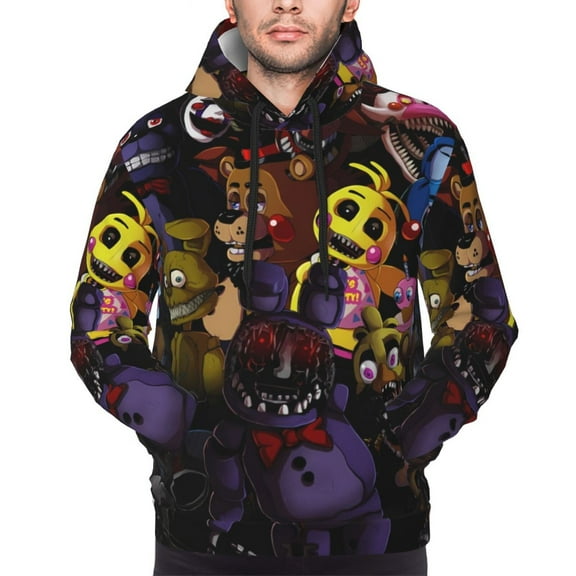 Saiise Five Nights At Freddy'S Men's Graphic Print Long Sleeve Drawstring Hoodie Pullover Sweatshirt-Small