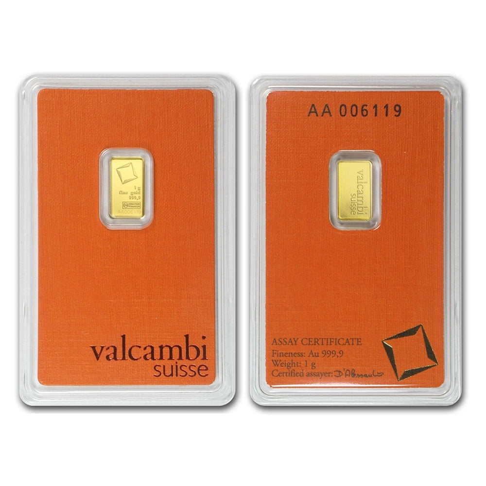 1 Gram Valcambi Suisse .9999 Fine Gold Bar in Assay