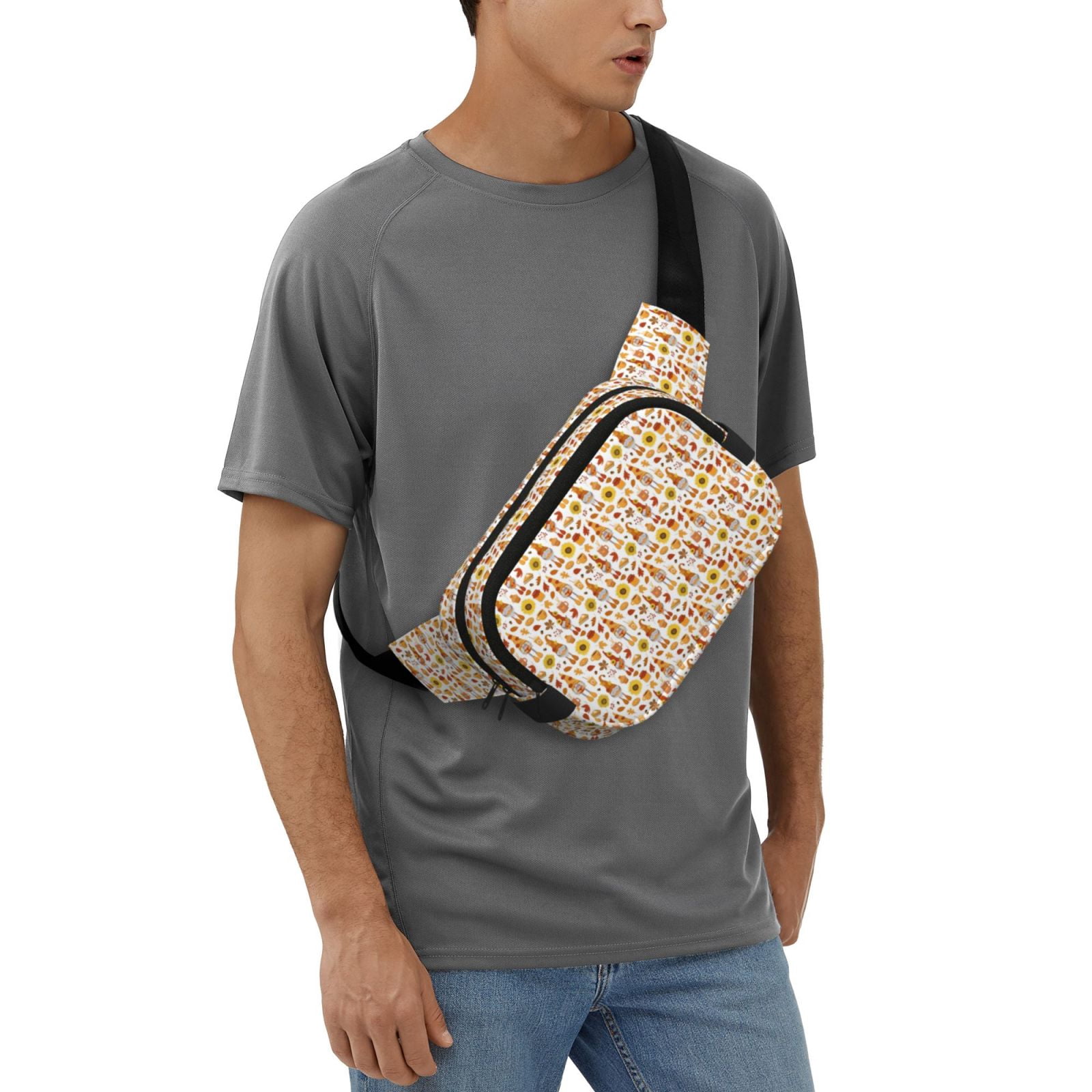 Picia Gnomes Autumn Harvest Print Square Double-Layer Waist Bag Mini Adjustable Waist Belt Bag Exercise Running Travel Hiking