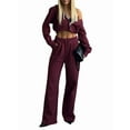 thumbnail image 2 of Womens 2 Piece Casual Outfit Workout Hoodie Sweatsuits with Sweatpant Travel Airport Track Suits Lounge Sets Dark Red L, 2 of 9