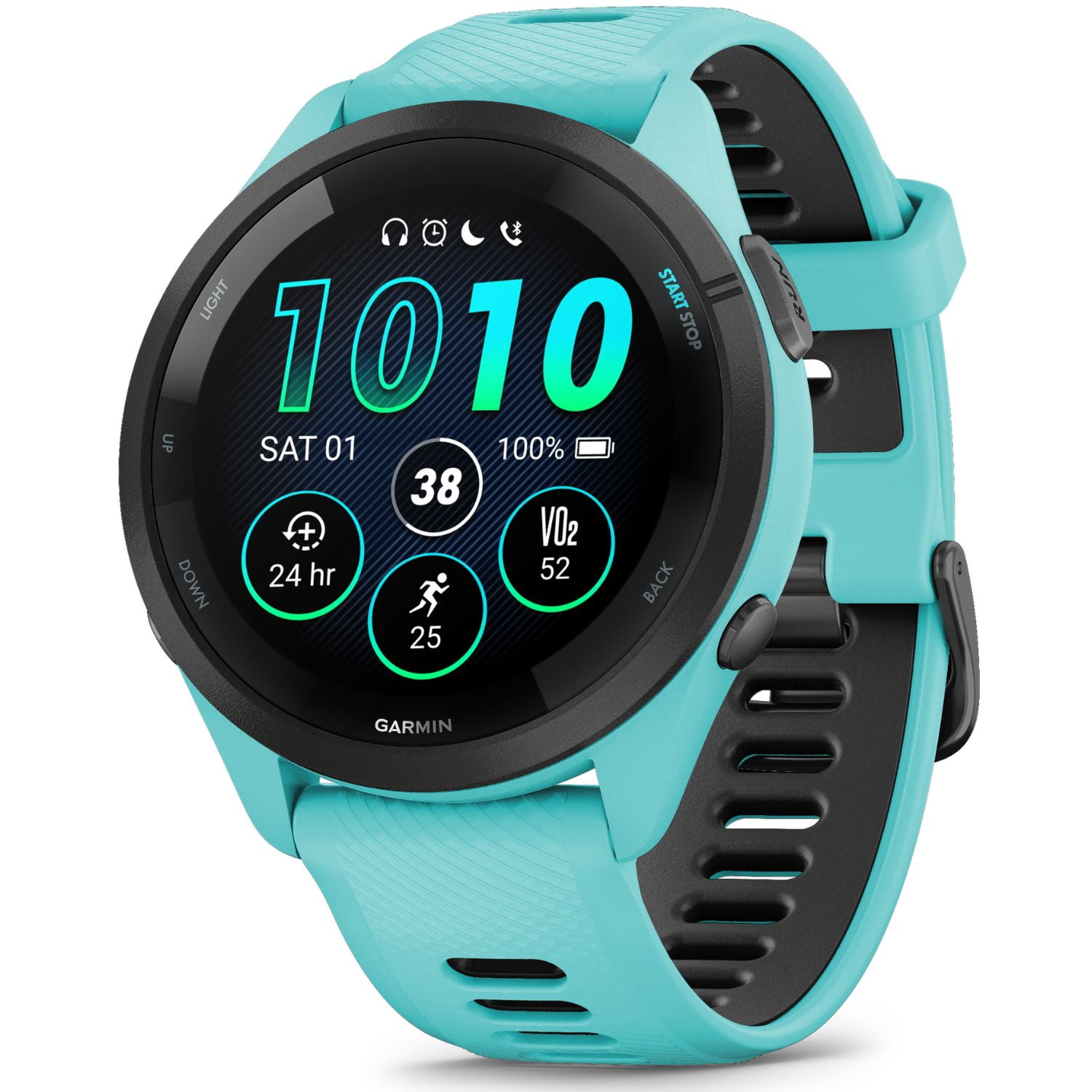 Garmin Forerunner 265 GPS Smartwatch, Aqua/Black Bundle with Deco Essentials Charging Dock for Garmin Venu 3 + Silicone Dust Cover + USB Type C Charging and Sync Cable