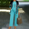 thumbnail image 5 of Textilo 3 Piece Travel Outfits for Women Open Front 3/4 Sleeve Floral Cardigan Sleeveless Tank Tops Wide Leg Pants Sets Business Casual Sets,Cyan XL, 5 of 5