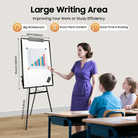 ChicHomey Magnetic Whiteboard Easel Black,Adjustable Height Multi-Functional Tripod Whiteboard 36 x 24in,for Office or Teaching at Home & Classroom