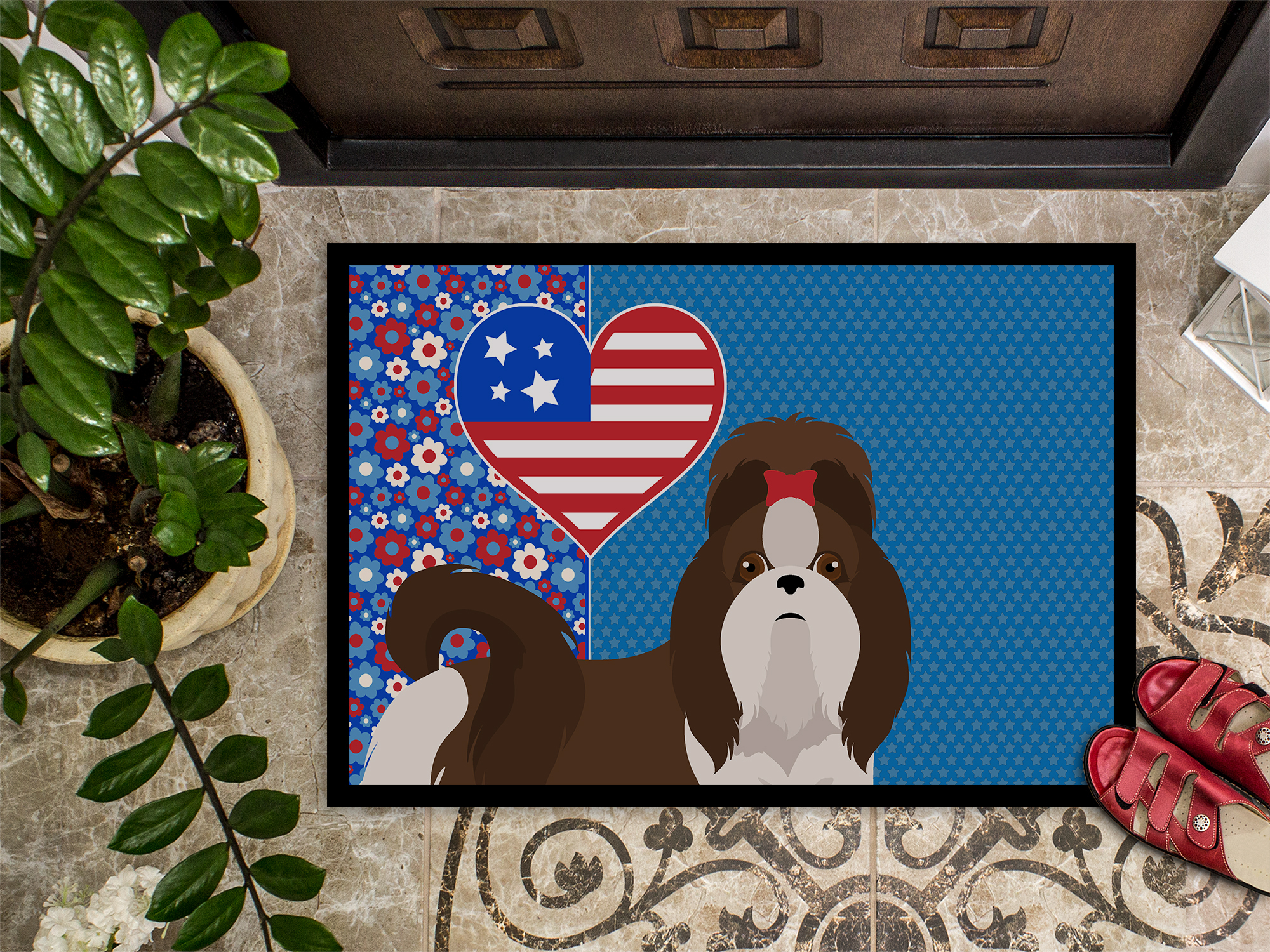 Liver and White Shih Tzu Indoor or Outdoor Mat 24x36 36 in x 24 in