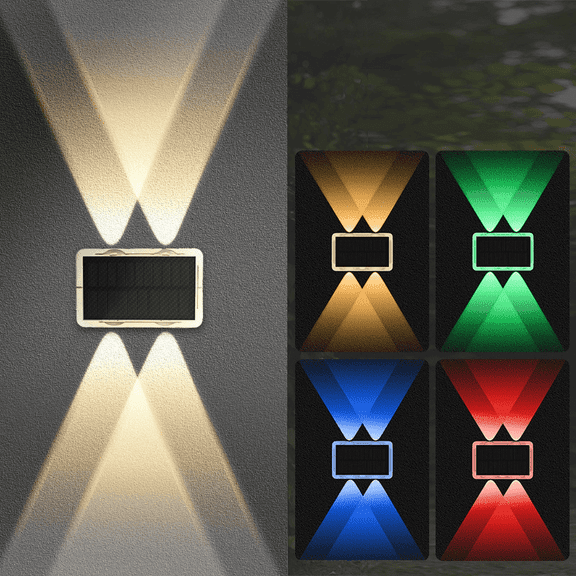 4 Pack RGB Solar Wall Washer Lights, Motion Sensor IP65 Waterproof LED Outdoor Auto Charging Wall Sconce for Yard Patio Decor