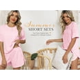 thumbnail image 2 of TEMOFON Women's 2 Piece Striped Lounge Set, Summer Casual Comfy Short Sleeve Top & Matching Shorts Loungewear Set, 2 of 9