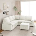 thumbnail image 2 of EUROCO 2000LBS 84" Modern U Shaped Sectional Sofa Set, 6 Seat Velvet Upholstered Corner Couch with Ottoman, Armrest Pillow, Indoor Furniture for Living Room, Apartment, Office, Beige, 2 of 8