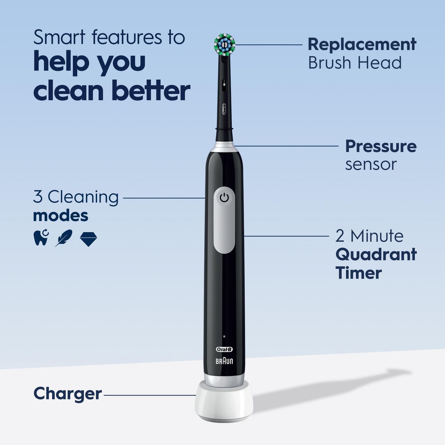 Brosse à dents électrique Oral-B Pro 1000 avec une (1) brossette, rechargeable, noire