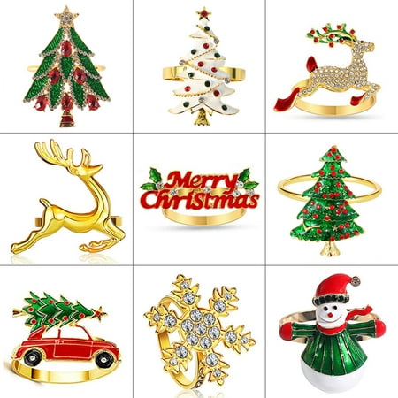 

wirlsweal 6Pcs Enamel Christmas Napkin Rings Elegant Xmas Tree Reindeer Snowflake Napkin Holders Christmas Wedding Party Table Decor