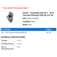 thumbnail image 2 of Starter - Compatible with 2011 - 2019 Chevy Silverado 3500 HD 6.6L V8 2012 2013 2014 2015 2016 2017 2018, 2 of 2