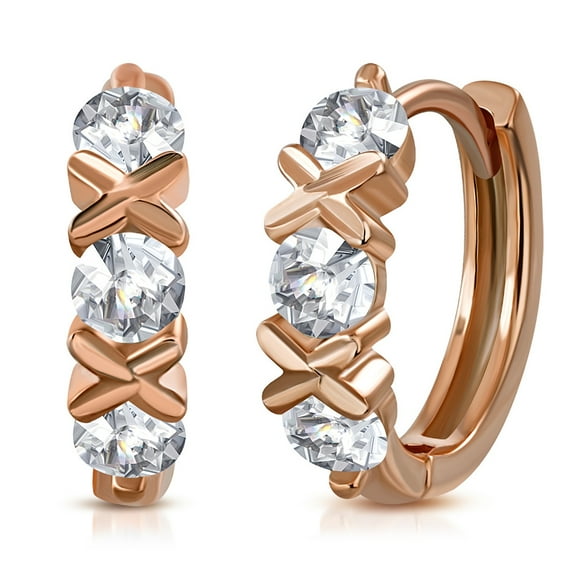 My Daily Styles 925 Sterling Silver Gold-Tone White CZ Hoop Huggie Earrings
