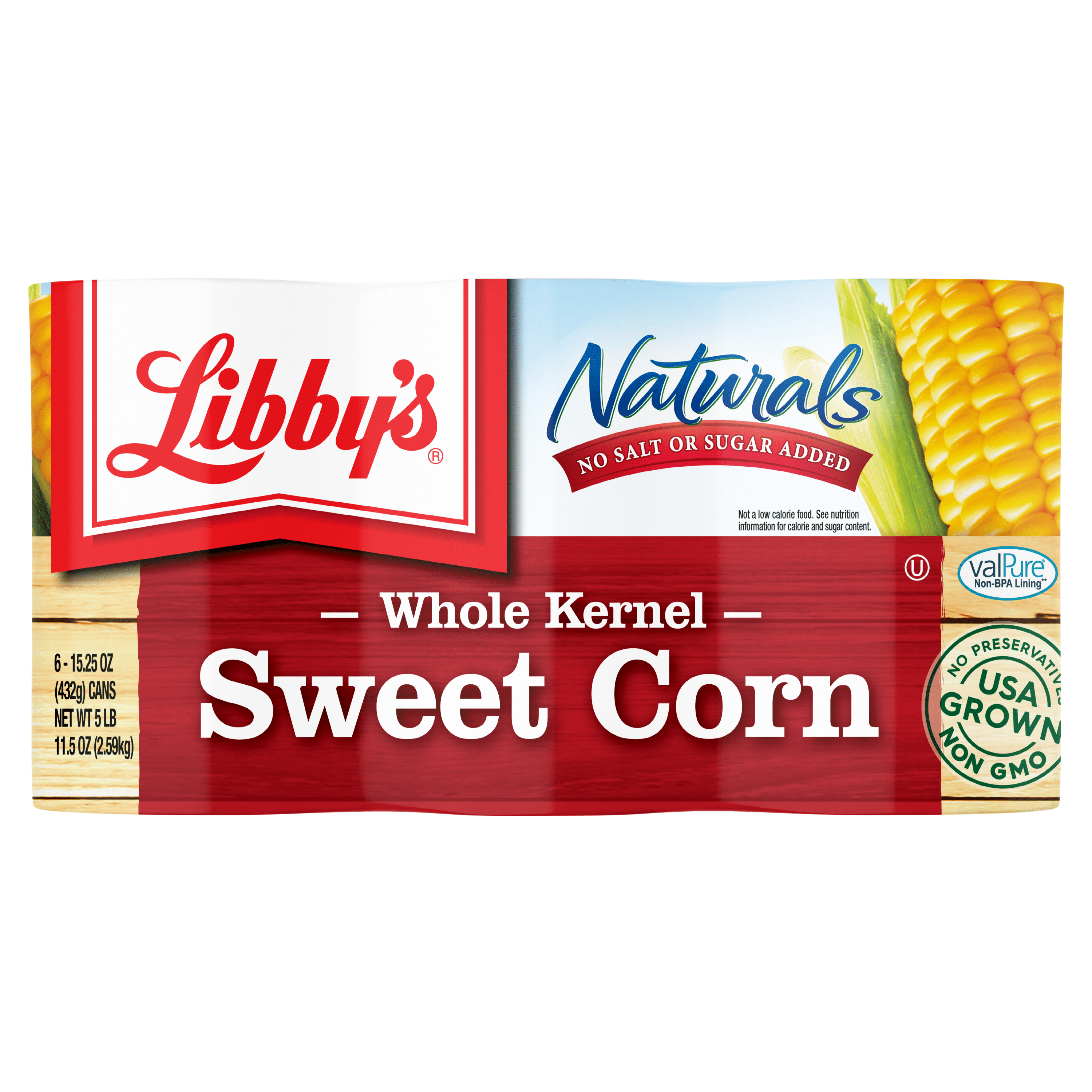 (6 Cans) Libby's Naturals Whole Kernel Corn, No Salt Added, No Sugar Added, 15.25 oz