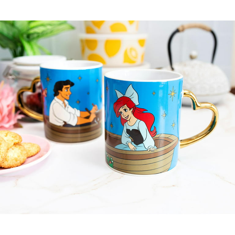 Disney Ariel and Eric 14-Ounce Heart-Shaped Handle Ceramic Mugs | Set of 2