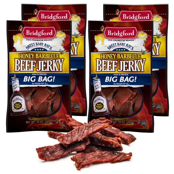 Bridgford Sweet Baby Ray’s Beef Jerky Honey BBQ 10 oz Pack of 4