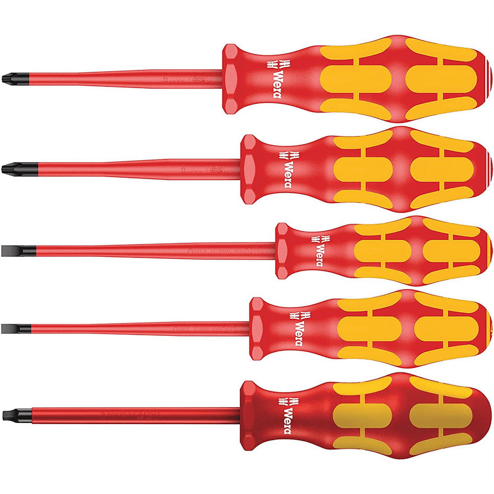 Wera 136018 Kraftform 100 iS/7 VDE Slim Screwdriver Set 3, PH/SQ/SL, 7 Pieces