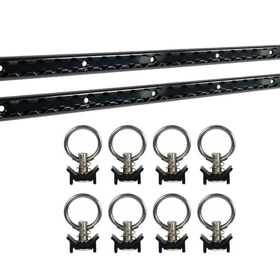 Aluminum 8 Feet L-Track Black Powder Coated (2) and Stud with Black Powder coated Ring (8) Tie Down System for Enclosed Trailers and Cargo Vans