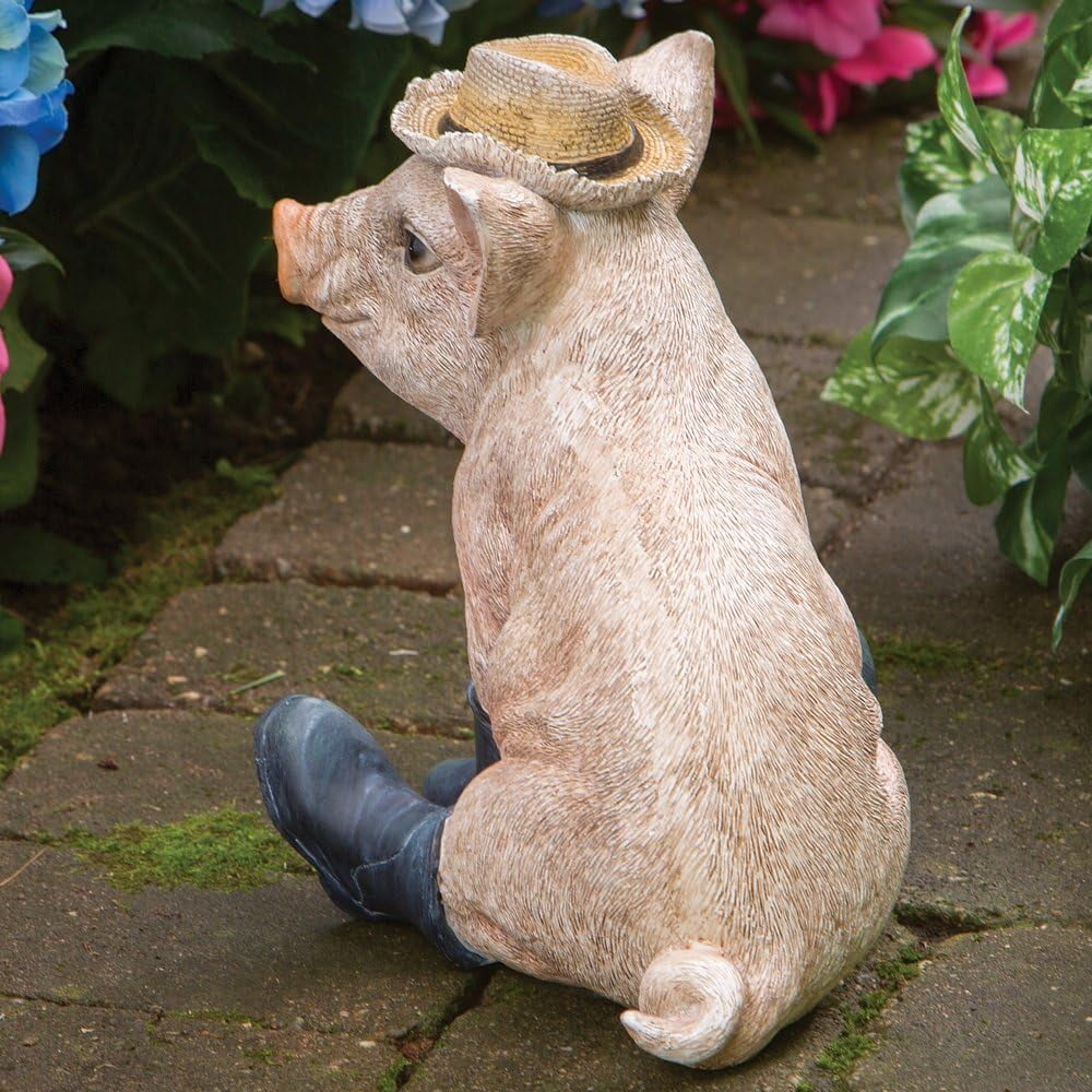 Bits & Pieces Pig in Boots Polyresin Home & Garden Sculpture, 9.5×7.25×10 in