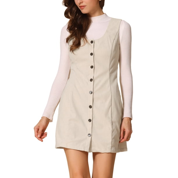 Vestido de tirantes para mujer INSPIRE CHIC, con escote redondo, tipo pinafore, en tela de pana, vestido casual XL color beige