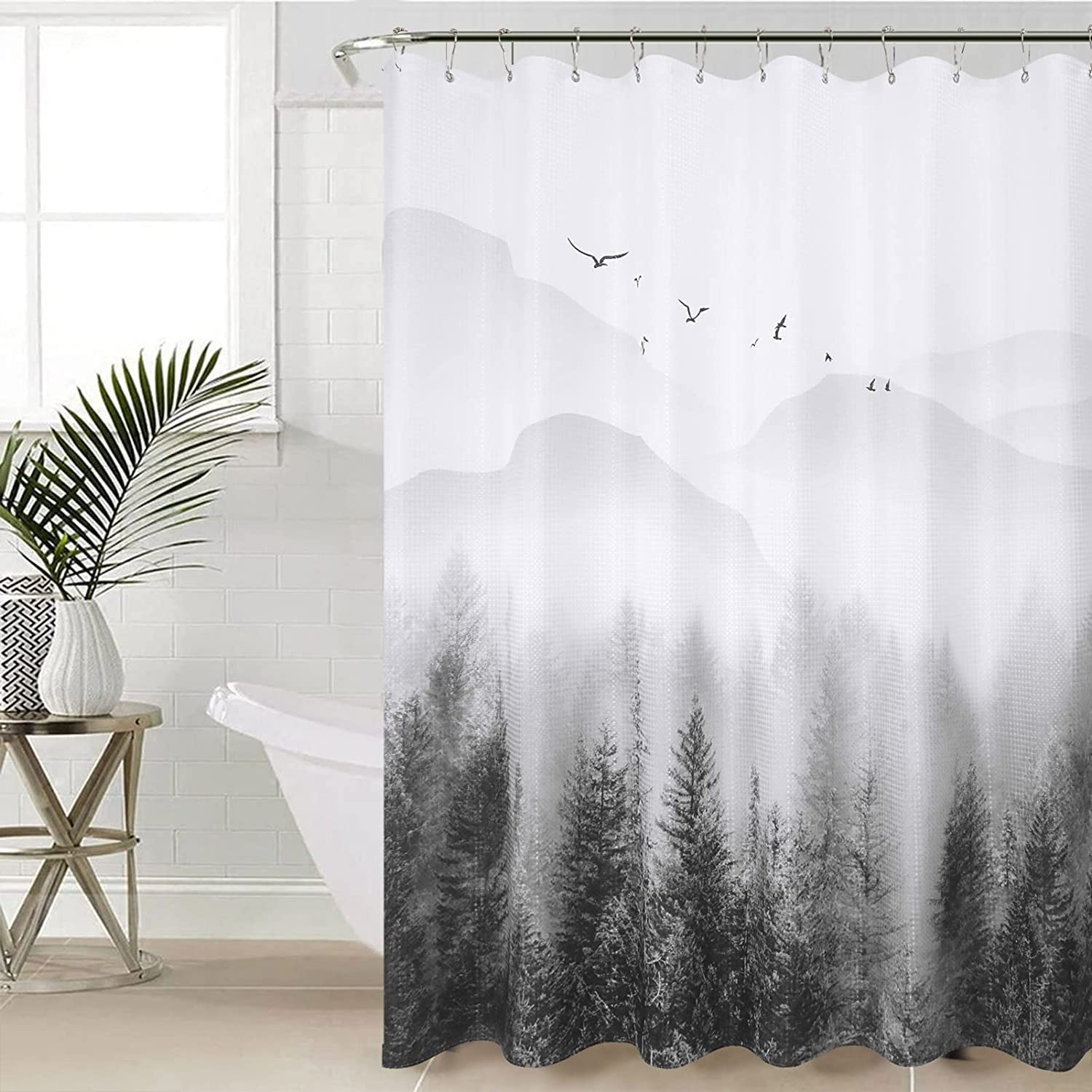 Shower Curtain Green Shower Curtain Mountain Forest Nature Tree Shower